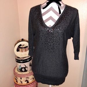 New York & Company Charcoal Sequin Dolman Sweater